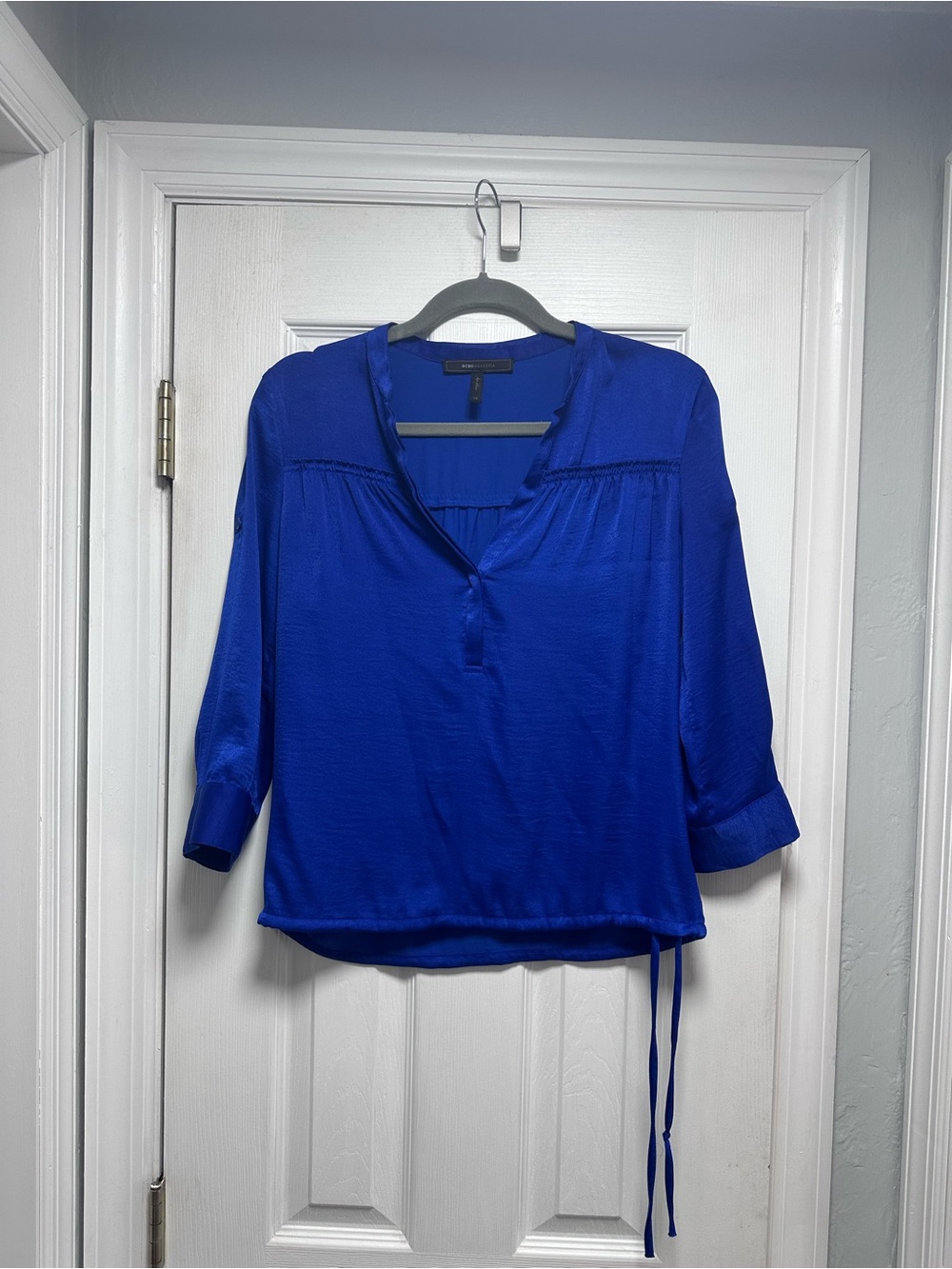 BCBGMaxAzria Cobalt Blue V-Neck Blouse with Side Tie